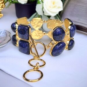 18k Gold Plated Designer Lapis Lazuli Chunky Toggle Bracelet